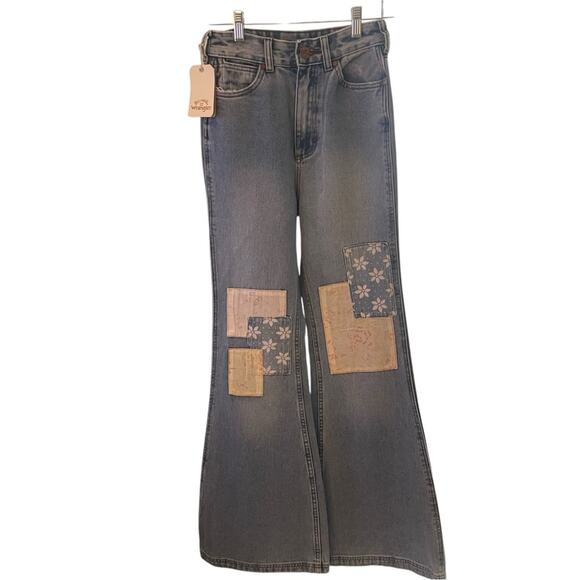 Women's Blue Patchwork Jeans - Picture 7 of 13